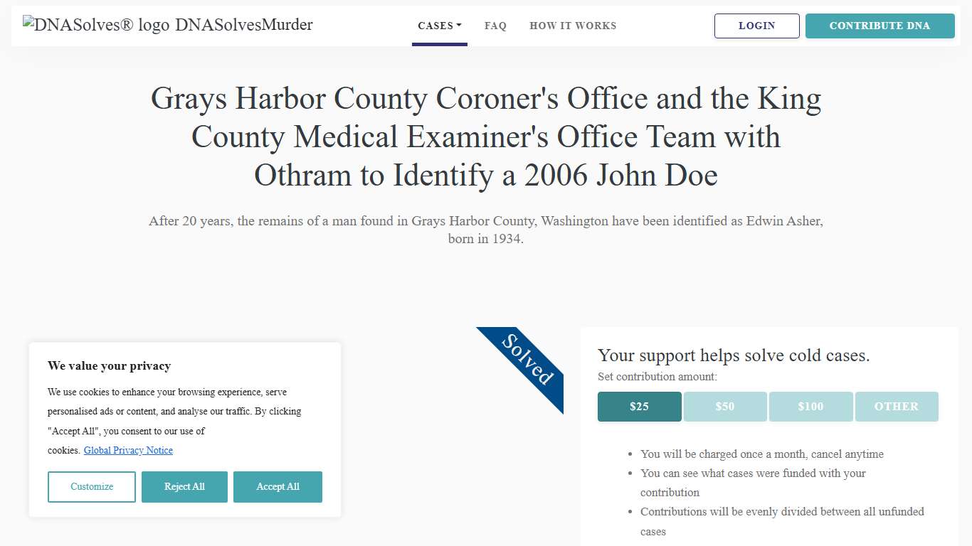 Grays Harbor County John Doe (2006) is Identified