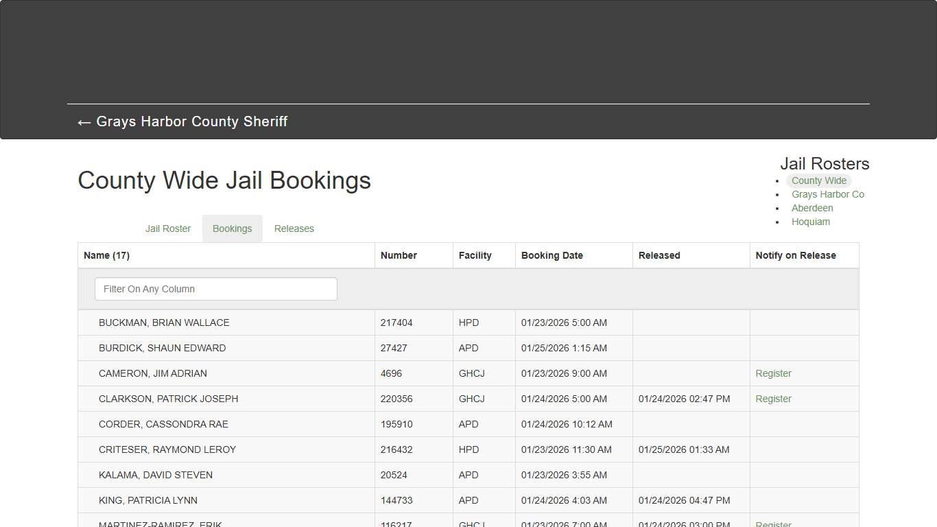 County Wide Jail Bookings